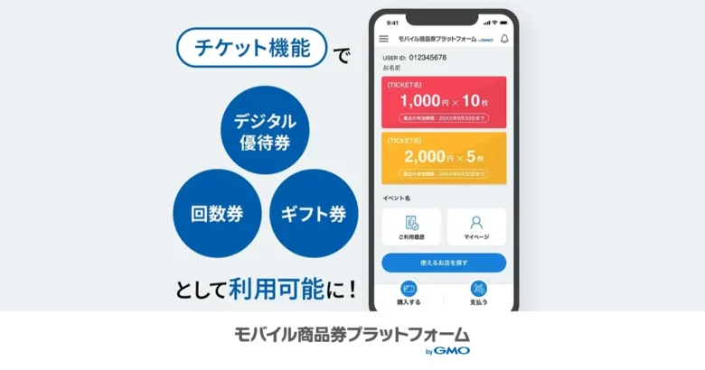 チケット機能で各種優待券・回数券・ギフト券に対応！